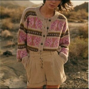 NWT Sezane Antonio Jumper, size S Cardigan Sweater in Taupe and Pink